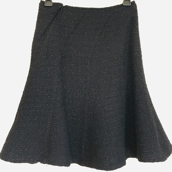 Vintage 90's Etam Black Wool Blend Textured Ruffle Hem A-line Flare Skirt - Picture 3 of 16